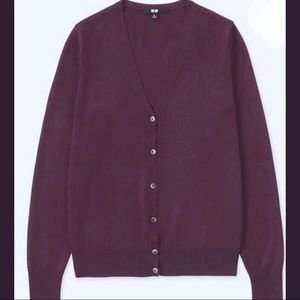 EEUC XS Merino Wool Cardigan Sweater Plum Wine